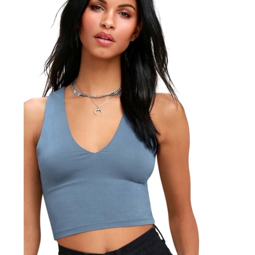 Lulus Feel Like Dancing Denim Blue Crop Top size Medium NWT